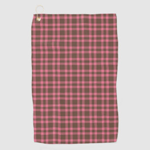 Pink Brown Plaid Pattern Golf Towel