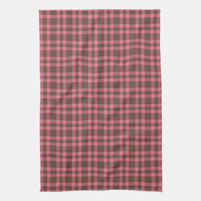 Pink Brown Plaid Pattern Kitchen Towel (Vertical)