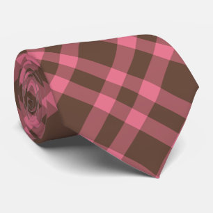 Pink Brown Plaid Pattern Neck Tie
