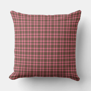 Pink Brown Plaid Pattern Throw Pillow
