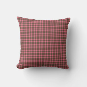 Pink Brown Plaid Pattern Throw Pillow