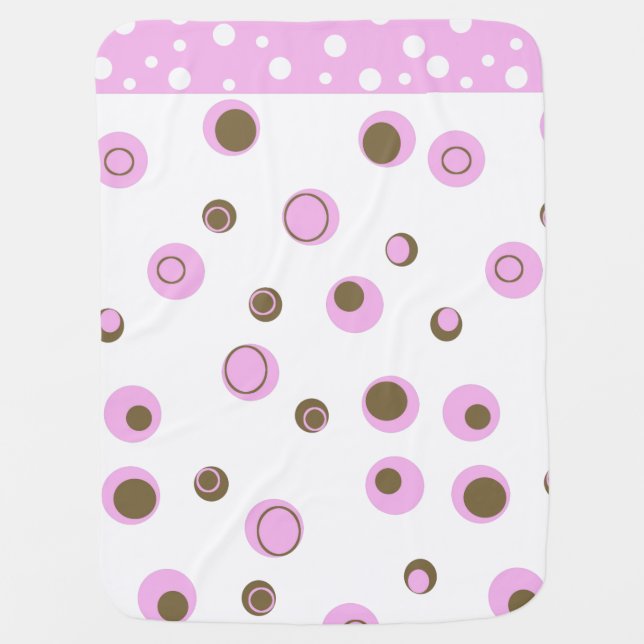 Pink Brown Polka Dot Girls Swaddle Blanket (Front)