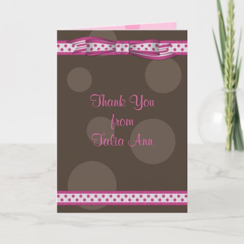 Pink Brown Polka Dot Ribbon Bat Mitzvah Thank You