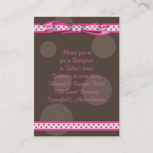 Pink &amp; Brown Polka Dots Bat Mitzvah Reception Card Business Card Templates