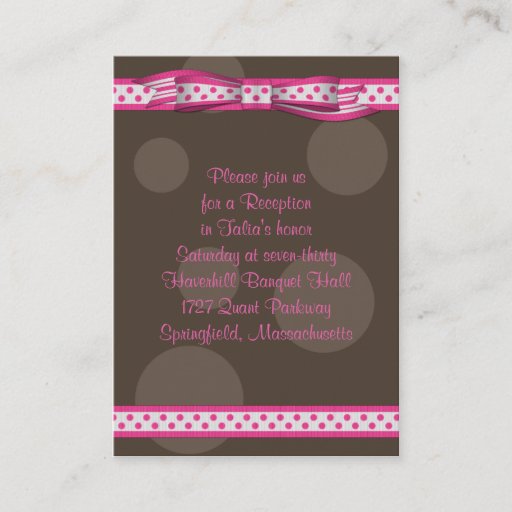 Customizable Pink &amp; Brown Polka Dots Bat Mitzvah Reception Card Business Card Templates