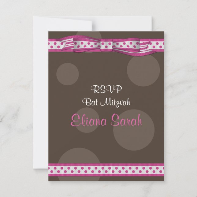 Pink & Brown Polka Dots Bat Mitzvah Response Card (Front)