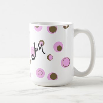 Pink Brown Polka Dots Monogrammed Coffee Mug by Visages at Zazzle