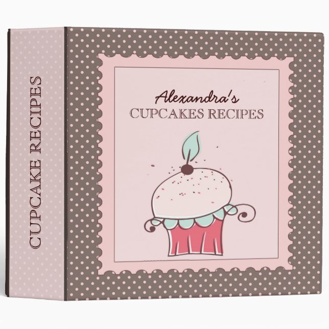 Pink & Brown Polkadots & Cupcakes Recipes 2 Binder (Front/Spine)
