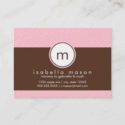 Customizable Pink &amp; Brown Polkadots Mommy Card Business Card Templates