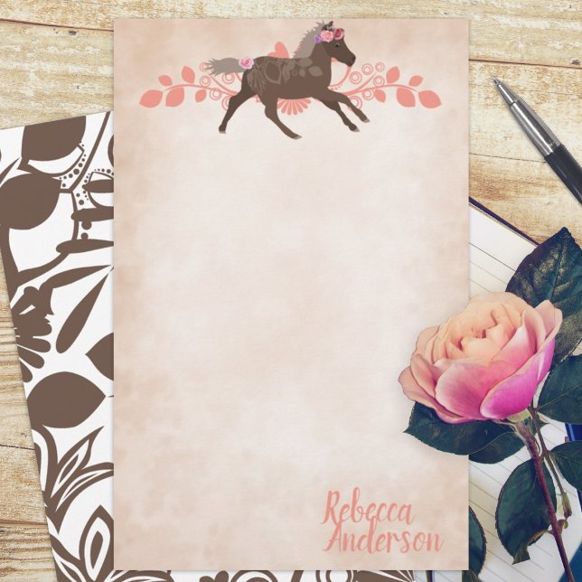 Pink, Brown Pony Personalized Stationery (pink peach brown beige pony budget personalized letter writing stationary paper sheets)