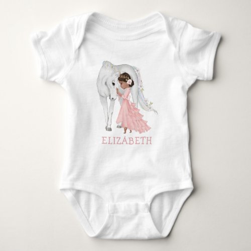 Pink Brown Princess with Horse New Baby Bodysuit