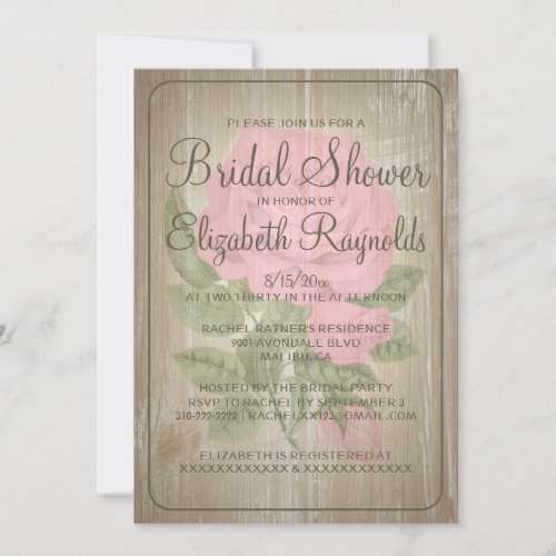 Pink Brown Rustic Floral Bridal Shower Invitations