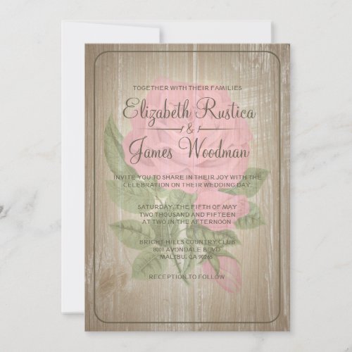 Pink &amp; Brown Rustic Floral Wedding Invitations