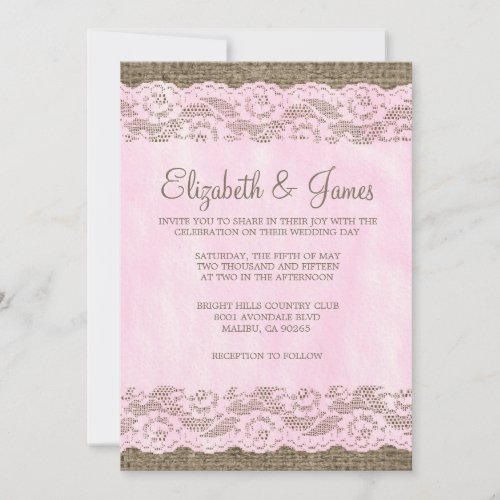 Pink &amp; Brown Rustic Lace Wedding Invitations