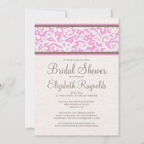 Pink Brown Rustic Linen Bridal Shower Invitations