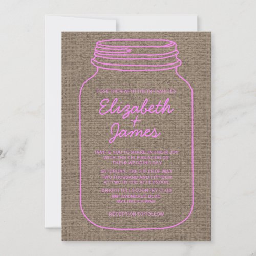 Pink &amp; Brown Rustic Mason Jar Wedding Invitations