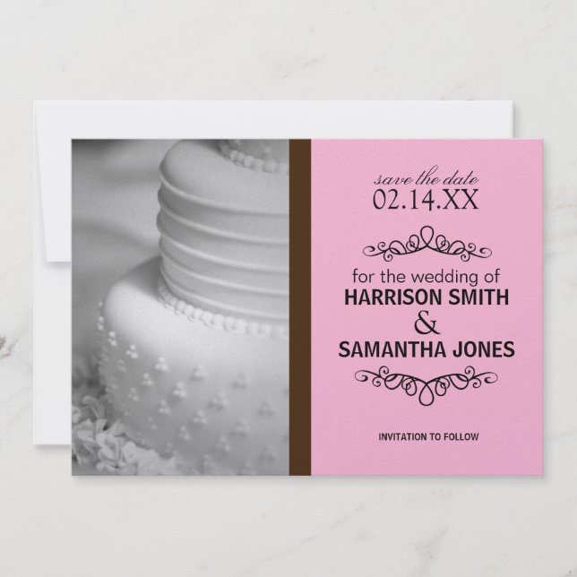Pink & Brown Save the Date Wedding Announcements (Front)