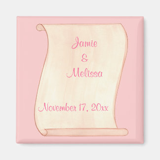 Pink & Brown Scroll Save the date Wedding Magnets