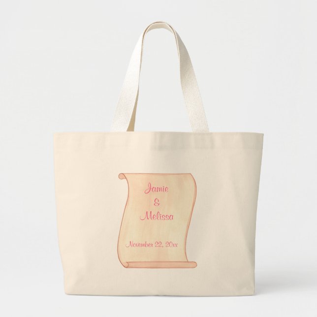 Pink & Brown Scroll, Wedding Tote Bags (Front)