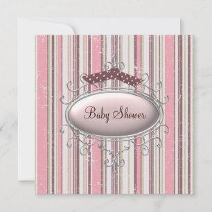 Pink Brown Shabby Chic Baby Girl Shower Invitation