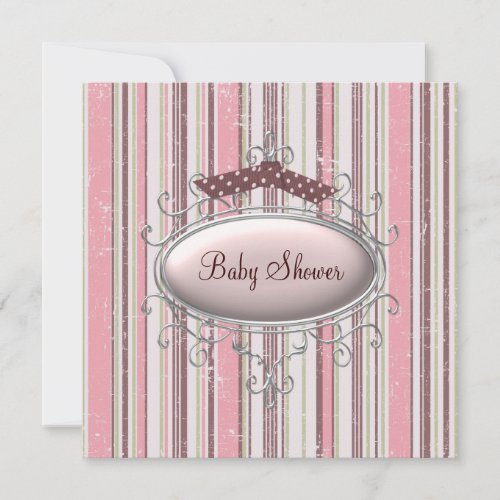 Pink Brown Shabby Chic Baby Girl Shower Personalized Announcements