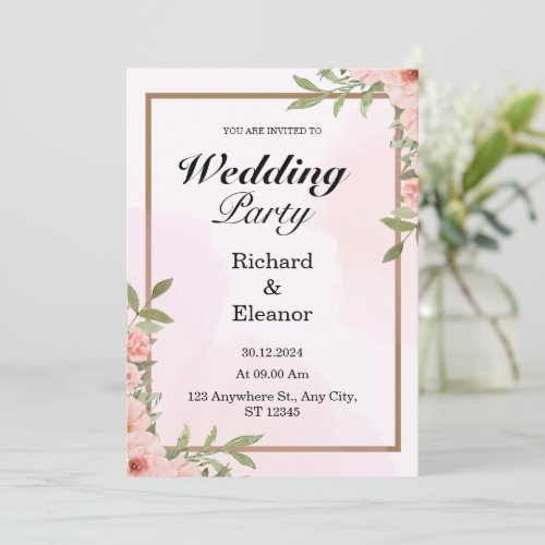 Pink  Brown Simple Wedding Party Invitation