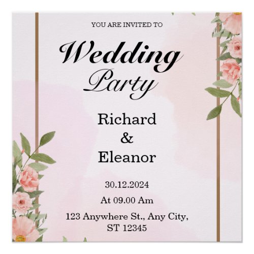 Pink  Brown Simple Wedding Party Poster