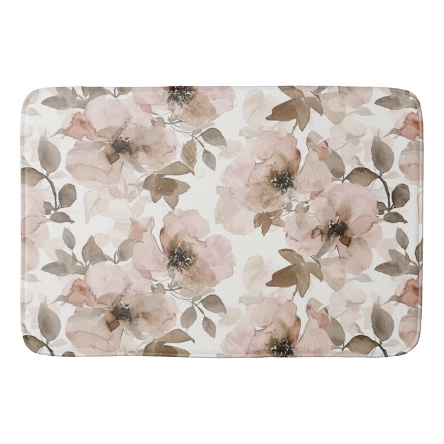 Pink Brown Southwestern Floral  Bath Mat (Front)
