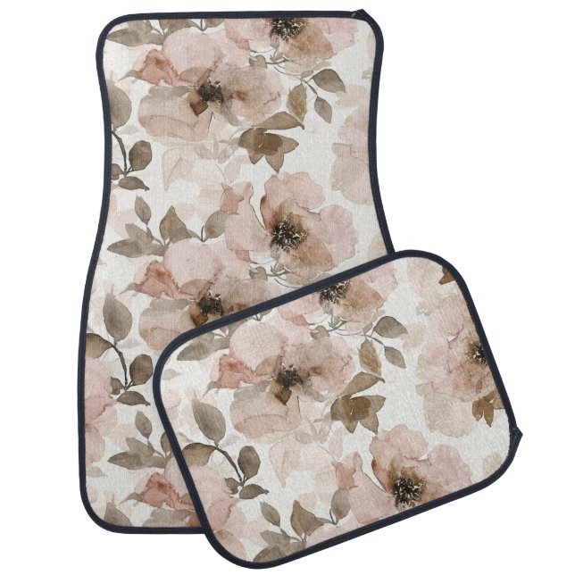 Pink Brown Southwestern Floral  Car Floor Mat (Set)