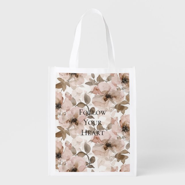 Pink Brown Southwestern Floral  Grocery Bag (Front)