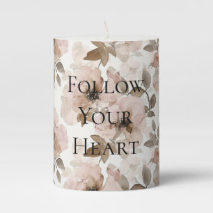 Pink Brown Southwestern Floral Pillar Candle