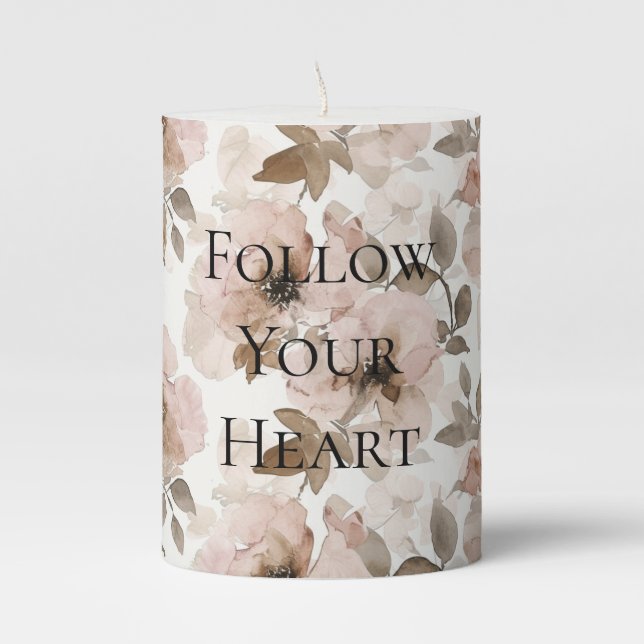 Pink Brown Southwestern Floral  Pillar Candle (Front)