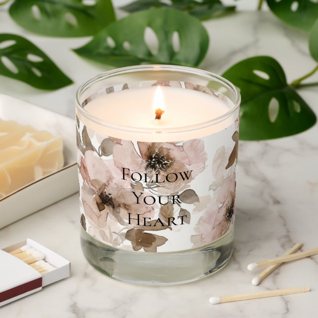 Pink Brown Southwestern Floral  Scented Candle (Lit)