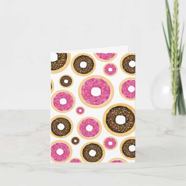 Pink & Brown Sprinkle Donuts Modern Birthday Party Card (Front)