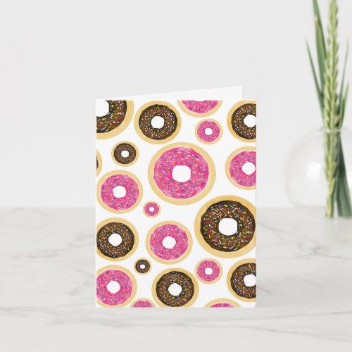 Pink  Brown Sprinkle Donuts Modern Birthday Party Card