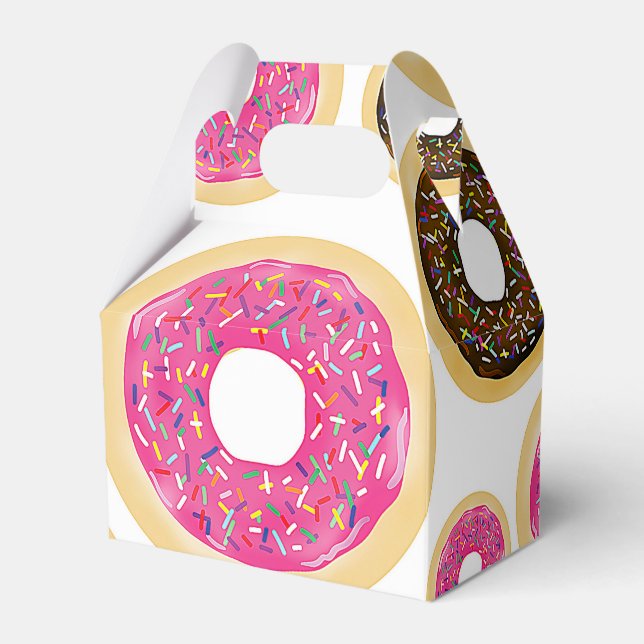Pink & Brown Sprinkle Donuts Modern Birthday Party Favor Boxes (Front Side)