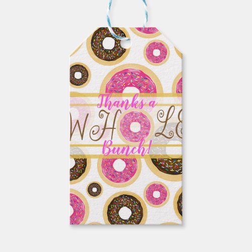 Pink  Brown Sprinkle Donuts Modern Birthday Party Gift Tags