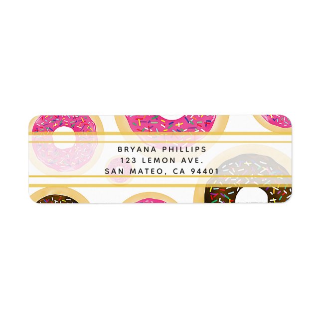 Pink & Brown Sprinkle Donuts Modern Birthday Party Label (Front)