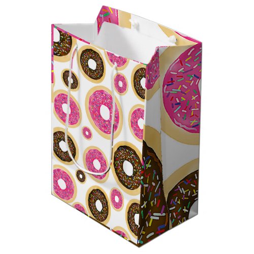 Pink  Brown Sprinkle Donuts Modern Birthday Party Medium Gift Bag