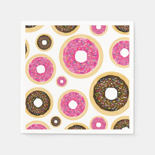 Pink  Brown Sprinkle Donuts Modern Birthday Party Paper Napkins