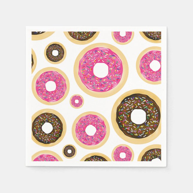Pink & Brown Sprinkle Donuts Modern Birthday Party Paper Napkins (Front)