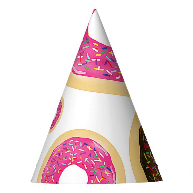 Pink & Brown Sprinkle Donuts Modern Birthday Party Party Hat (Front)