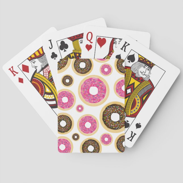 Pink & Brown Sprinkle Donuts Modern Birthday Party Poker Cards (Back)