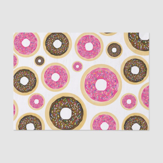 Pink & Brown Sprinkle Donuts Modern Birthday Party Tissue Paper (Front)