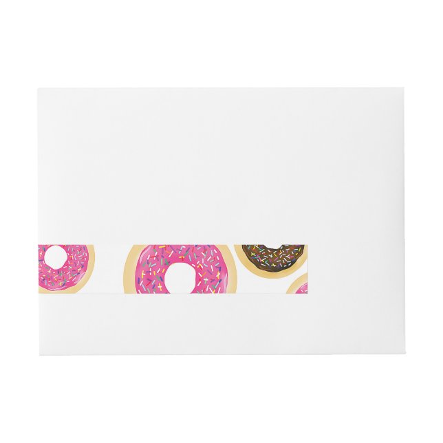 Pink & Brown Sprinkle Donuts Modern Birthday Party Wrap Around Address Label (Front)