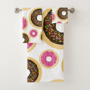 Pink & Brown Sprinkle Donuts Modern Fun Cute Bath Towel Set