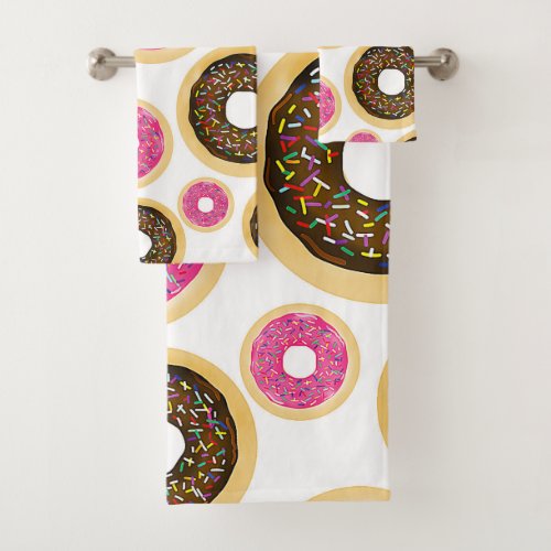 Pink  Brown Sprinkle Donuts Modern Fun Cute Bath Towel Set