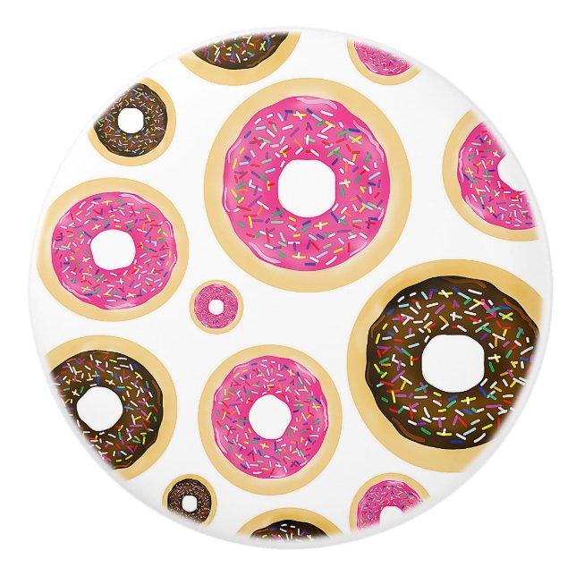 Pink & Brown Sprinkle Donuts Modern Fun Cute Ceramic Knob (Front)