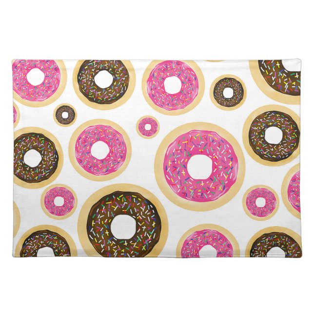 Pink & Brown Sprinkle Donuts Modern Fun Cute Cloth Placemat (Front)