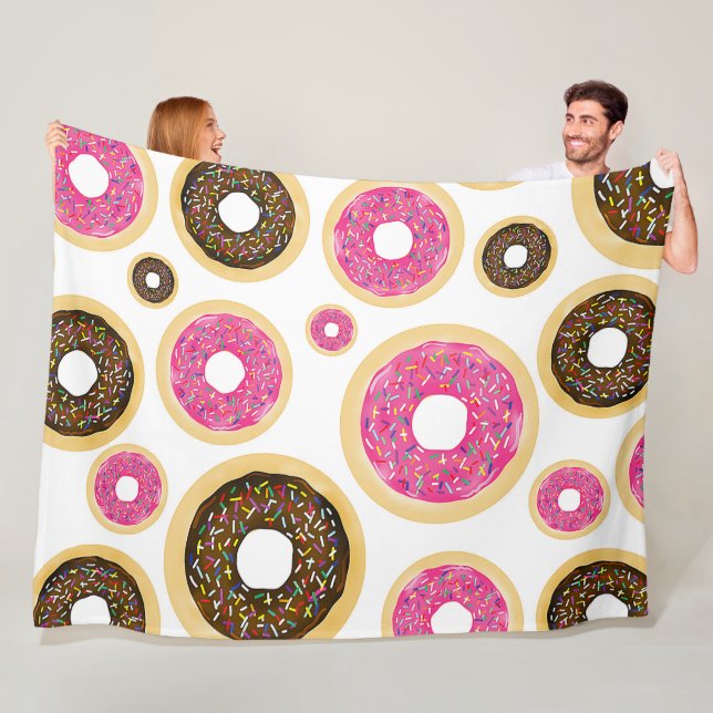 Pink & Brown Sprinkle Donuts Modern Fun Cute Fleece Blanket (In Situ)